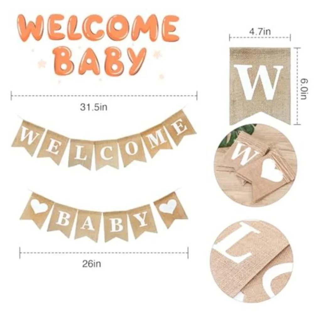Welcome Baby Sign Boy Girl Newborn Birth Announcement Banner Baby Shower Decor